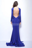 Royal Blue Mermaid Long Prom Formal Dress With Sleeves