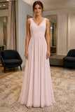 Pearl Pink Corset-Back Chiffon Prom Formal Dress