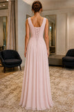 Pearl Pink Corset-Back Chiffon Prom Formal Dress