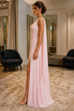 Pearl Pink Cowl-Neck Cape-Back Chiffon Prom Formal Dress - side