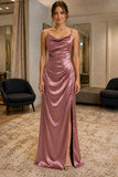 Sexy Cowl-Neck High Slit Backless Prom Dress - front