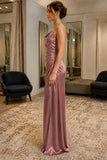 Sexy Cowl-Neck High Slit Backless Prom Dress - side
