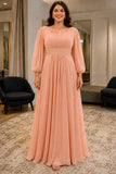 Plus Size Long-Sleeve A-line Prom Bridesmaid Dress - front