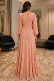 Plus Size Long-Sleeve A-line Prom Bridesmaid Dress - back