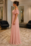 Plus Size Blushing Pink Off-Shoulder Slit Prom Evening Dress - side
