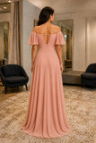 Plus Size Blushing Pink Off-Shoulder Slit Prom Evening Dress - back