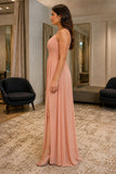Dusty Rose Spaghetti-Strap High Slit Backless Prom Dress - side