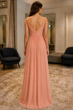 Dusty Rose Spaghetti-Strap High Slit Backless Prom Dress - back