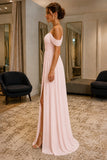 Pearl Pink Sweetheart Cold-Shoulder Slit Prom Bridesmaid Dress - side