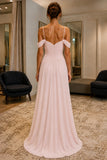 Pearl Pink Sweetheart Cold-Shoulder Slit Prom Bridesmaid Dress - back