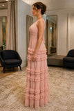 Plus Size Blushing Pink Tiered-Ruffle Chiffon Prom Evening Dress - side