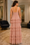 Plus Size Blushing Pink Tiered-Ruffle Chiffon Prom Evening Dress - back