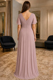 V-Neck Flutter-Sleeve Chiffon Prom Bridesmaid Dress - back