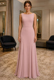 Blushing Pink Bateau Cowl-Back Prom Evening Dress - front