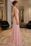 Blushing Pink Bateau Cowl-Back Prom Evening Dress - side