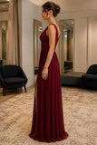 Burgundy Deep V-Neck Slit High Slit Prom Dress - side