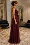 Burgundy Lace-Bodice Chiffon Prom Bridesmaid Dress - side