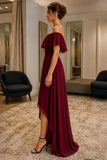 Burgundy Off-Shoulder High-Low Plus Size Prom Dress - side