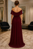 Burgundy Off-Shoulder High-Low Plus Size Prom Dress - back