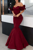 Burgundy Off-the-shoulder Mermaid Evening Dress