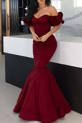 Burgundy Off-the-shoulder Mermaid Evening Dress