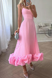 Cute Candy Pink Spaghetti Straps Party Dress