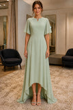 Sage Flutter-Sleeve High-Low Chiffon Prom Bridesmaid Dress - front