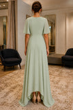 Sage Flutter-Sleeve High-Low Chiffon Prom Bridesmaid Dress - back