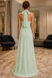 Mint Tie-Back Halter Chiffon Prom Bridesmaid Dress - side