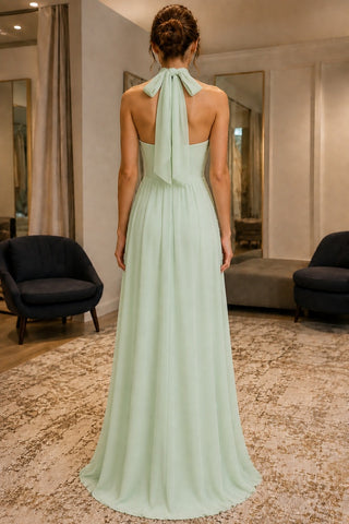 Mint Tie-Back Halter Chiffon Prom Bridesmaid Dress - side