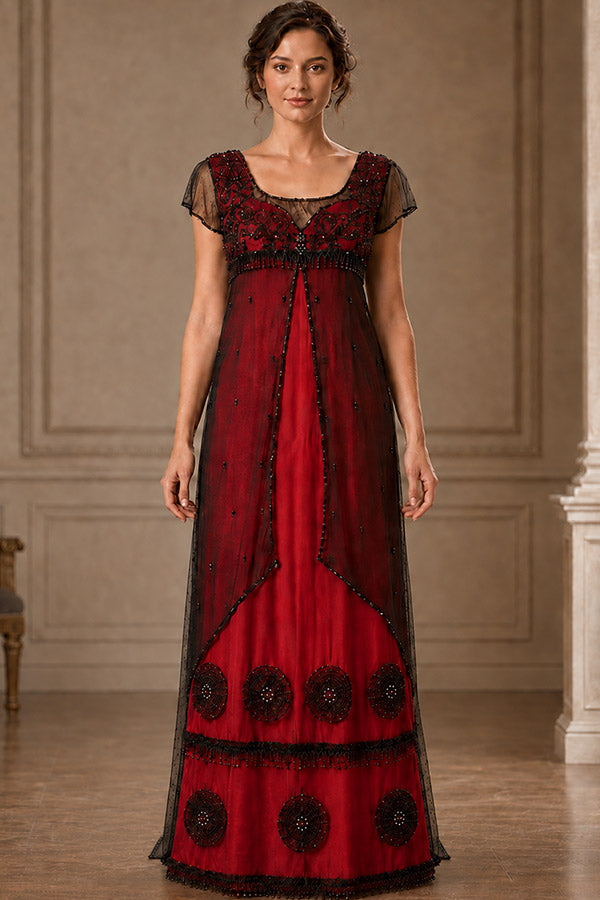 Celebrity Inspired Vintage Beaded Red Rose's Jump Dress