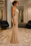Champagne One-Shoulder Sequined Ruched Floor-Length Evening Dress - view 2