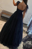 Chic Dark Navy A-line Spaghetti Straps Prom Gown Formal Dress