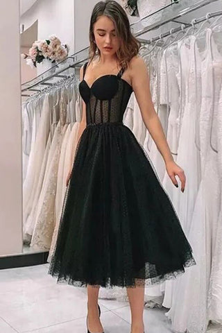 Chic Tulle Black A-line Corset Cocktail Party Dress