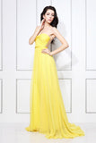 Yellow Strapless A-line Bridesmaid Formal Dress