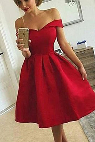 Cute Dark Red Off-the-shoulder Party Dress