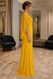 Yellow Cape-Sleeve V-Neck Chiffon Prom Formal Dress - side
