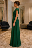 Dark Green Ruffle-Sleeve Chiffon Prom Bridesmaid Dress - side