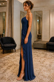 Dark Navy Cowl-Neck Ruffle Chiffon Prom Bridesmaid Dress - side