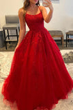 Dark Red Applique A-line Prom Formal Gown