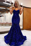 Sparkly Velvet Sequined Royal Blue Strapless Prom Dress