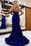 Sparkly Velvet Sequined Royal Blue Strapless Prom Dress