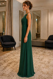 Dark Green Bateau Pleated Slit Prom Bridesmaid Dress - side