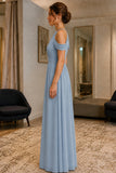 Sky Blue Cold-Shoulder Chiffon Prom Bridesmaid Dress - side