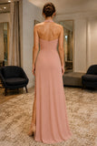 Dusty Rose Halter High Slit Backless Prom Evening Dress - side