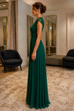 Emerald Lace Cap-Sleeve A-line Bridesmaid Dress - side