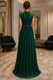Emerald Lace Cap-Sleeve A-line Bridesmaid Dress - back