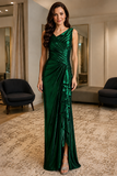 Emerald Green V-Neck Ruched Ruffle Slit Floor-Length Evening Dress - view 1
