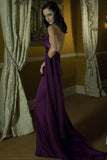 Celebrity Inspired Purple Backless Evening Formal Dress