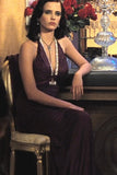 Celebrity Inspired Purple Backless Evening Formal Dress
